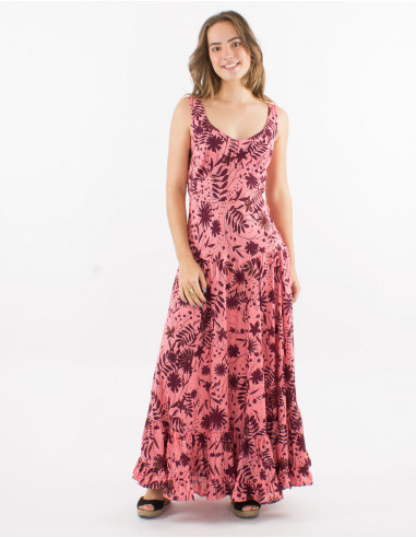 Long polyester large straps dress and "aster dore" print