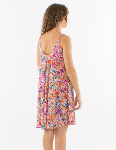 Robe courte polyester bretelles imprimé aquarelle