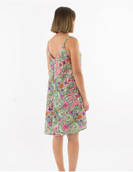 Robe courte polyester bretelles imprimé aquarelle