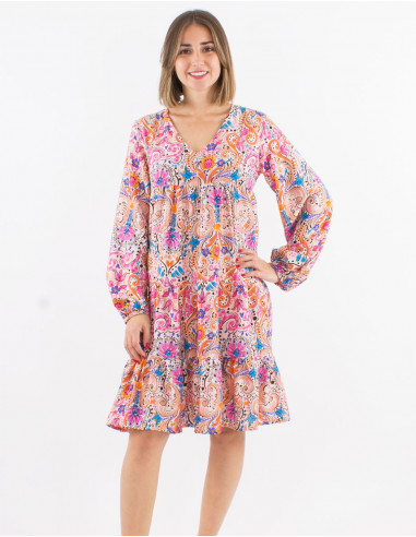 Robe polyester manches longues imprimé aquarelle