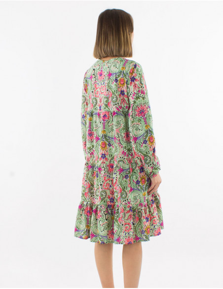 Robe polyester manches longues imprimé aquarelle