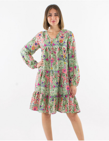 Robe polyester manches longues imprimé aquarelle