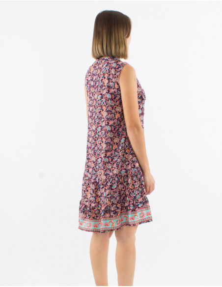 Robe polyester poches poitrine sans manches imprimé floral