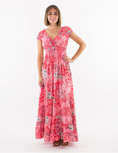 Long polyester dress with elastic size and "boheme argente" print