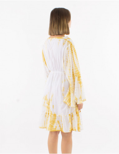 Robe coton tie and dye avec perles manches longues