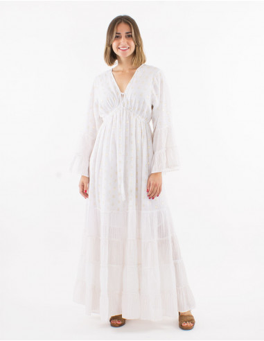 Long cotton voile lining dress with metallised yarn and Long sleeves