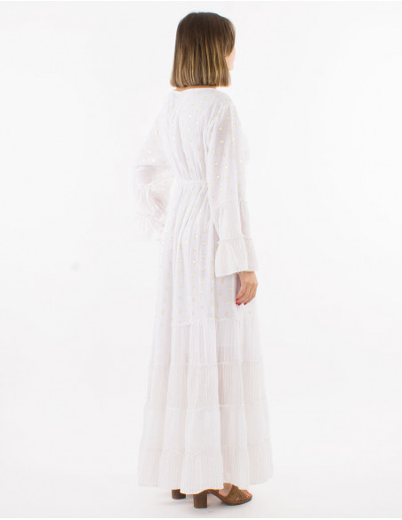 Long cotton voile lining dress with metallised yarn and Long sleeves