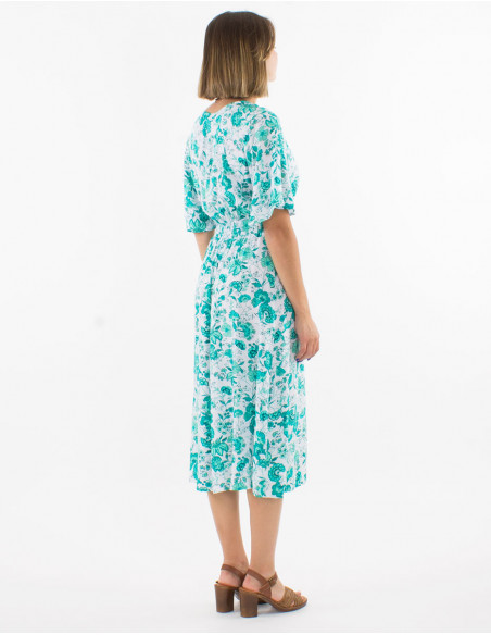 Robe mi longue viscose manches courtes imprimé indien