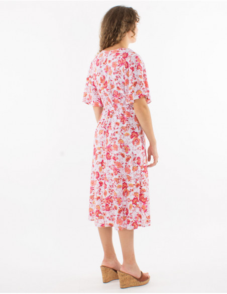 Robe mi longue viscose manches courtes imprimé indien