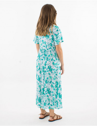 Long viscose dress with short sleeves and "indien" print