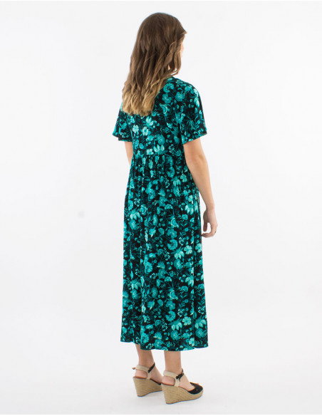 Long viscose dress with short sleeves and "indien" print