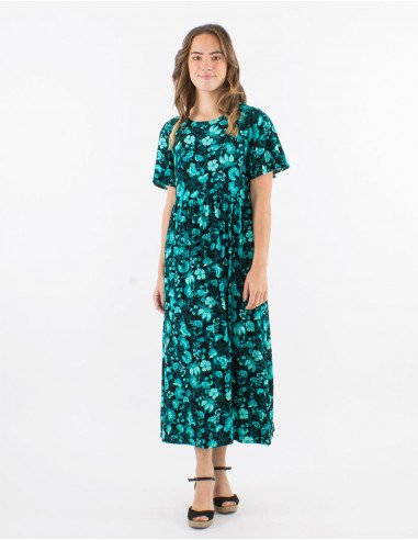 Long viscose dress with short sleeves and "indien" print