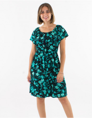 Viscose dress with short sleeves and "indien" print