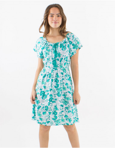 Robe viscose manches courtes imprimé indien