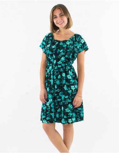 Viscose dress with short sleeves and "indien" print