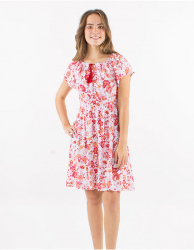 Robe viscose manches courtes imprimé indien