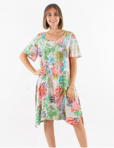 Viscose trapeze dress with short sleeves and "oceanique" print 2