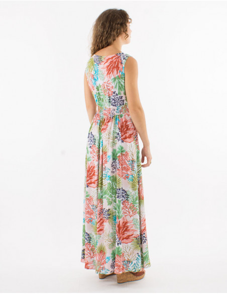 Robe longue viscose sans manches imprimé océanique