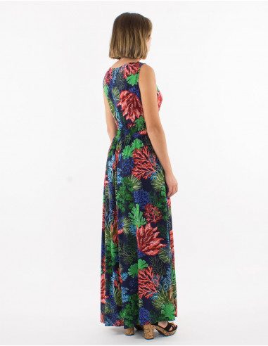 Robe longue viscose sans manches imprimé océanique