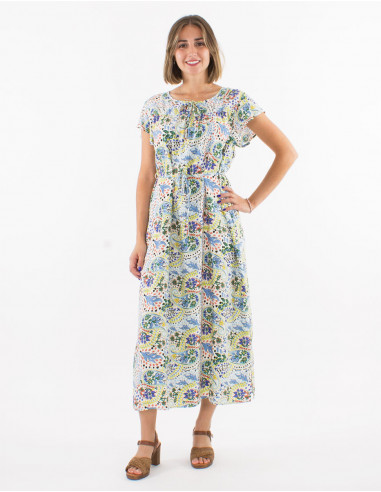 Long viscose dress with short sleeves and "istanbul" print