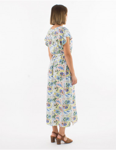 Long viscose dress with short sleeves and "istanbul" print