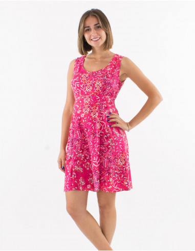 Viscose sleeveless dress with influence print