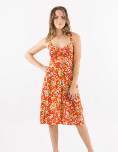 Robe viscose bretelles dos smocké imprimé Agra