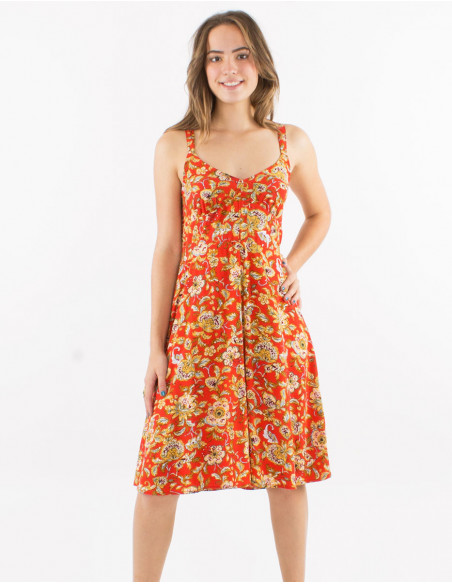 Viscose smocked dress with straps and "agra" print