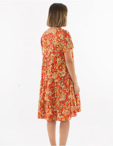 Robe viscose à volants col V manches courtes imprimé Agra