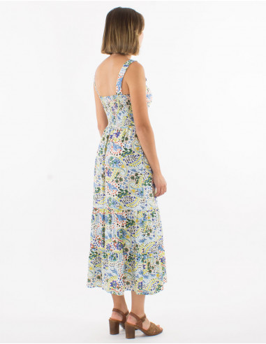Robe longue viscose bretelles dos smocké imprimé Istanbul