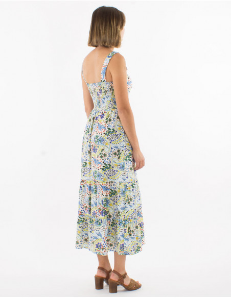 Robe longue viscose bretelles dos smocké imprimé Istanbul