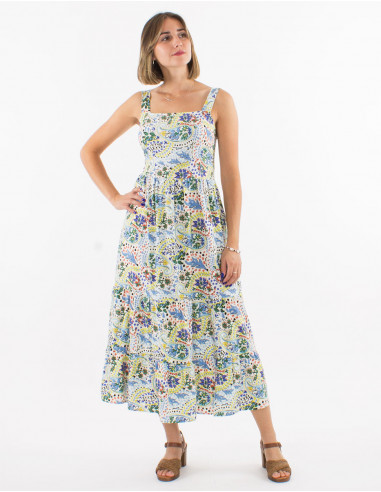 Robe longue viscose bretelles dos smocké imprimé Istanbul