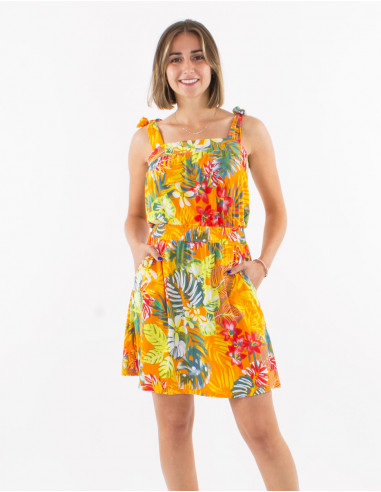 Robe maille 96% polyester 4% élasthanne bretelles imprimé Jungle