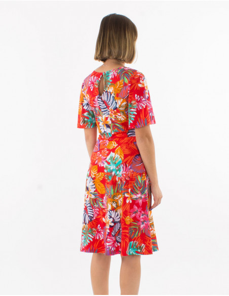 Robe maille 96% polyester 4% élasthanne col V manches courtes imprimé Jungle