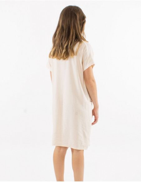 Robe 54% lin 46% viscose avec poches manches courtes