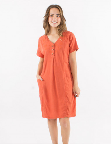 Robe 54% lin 46% viscose avec poches manches courtes