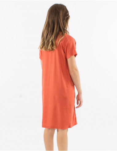 Robe 54% lin 46% viscose avec poches manches courtes