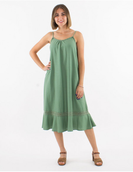 Robe 54% lin 46% viscose bretelles avec bande coton brodé