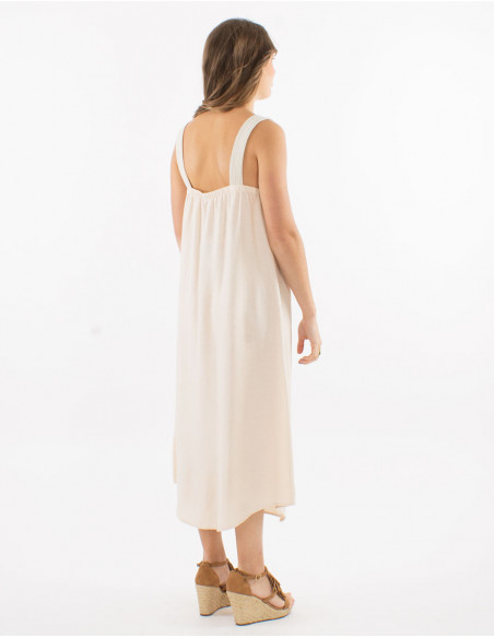 Long 54% linen 46% viscose dress with large knitted straps