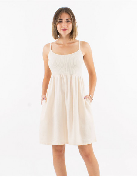 Robe courte 54% lin 46% viscose bretelles buste maille