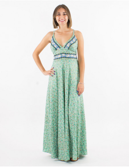 Long polyester backless "sari" dress dore print