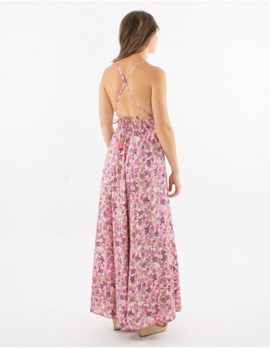 Long polyester backless printed "sari" dress