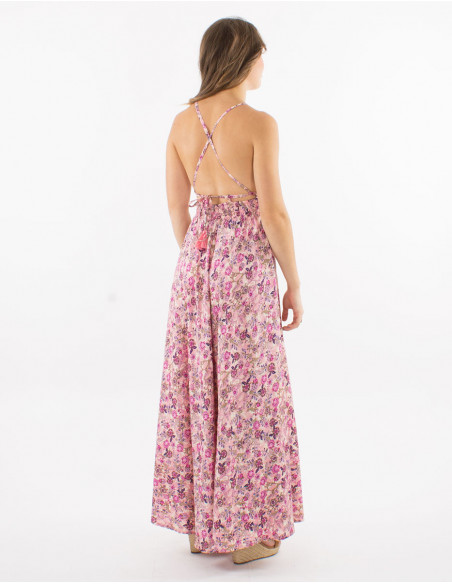 Long polyester backless printed "sari" dress