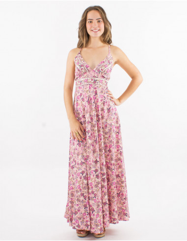 Long polyester backless printed "sari" dress