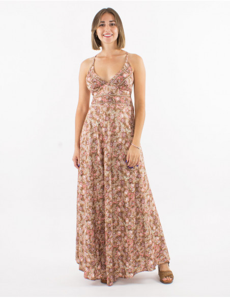 Long polyester backless printed "sari" dress