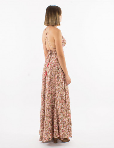 Long polyester backless printed "sari" dress
