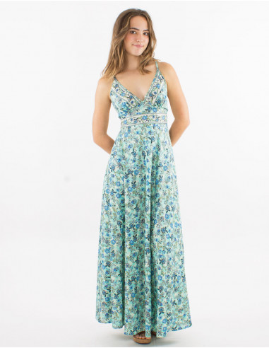 Robe longue polyester dos nu sari imprimé