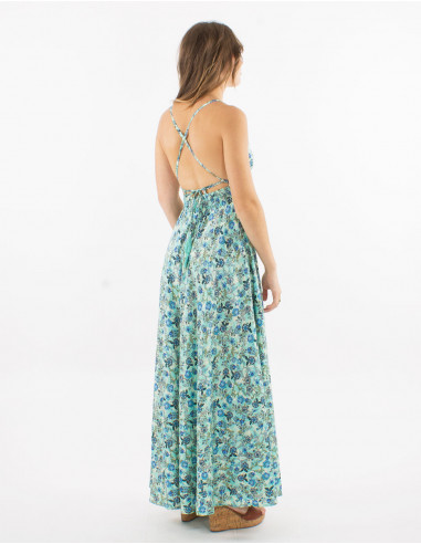 Long polyester backless printed "sari" dress