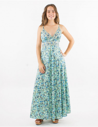 Long polyester backless printed "sari" dress