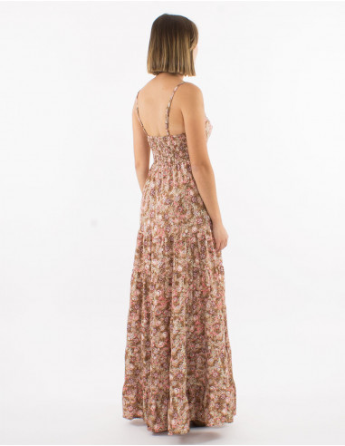 Long polyester printed "sari" dress and straps